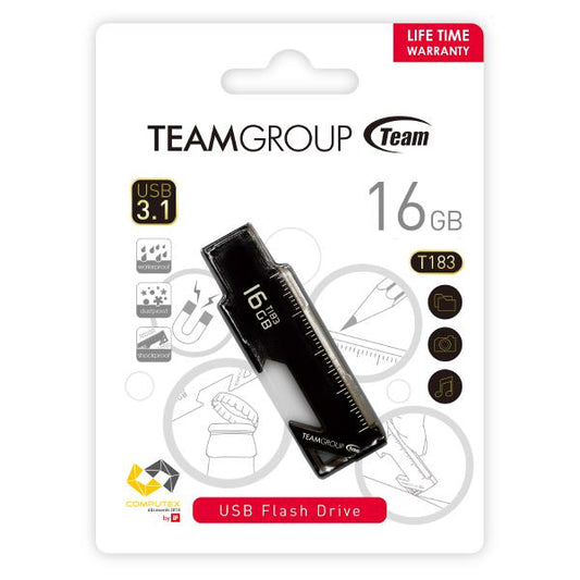 Team Group T183 USB 3.2 G1 Flash Drive 16GB, R/W (Max) 90MB/s/35MB/s, Ruler &amp; Bottle / Box Opener, Magnetic, Nickle Black