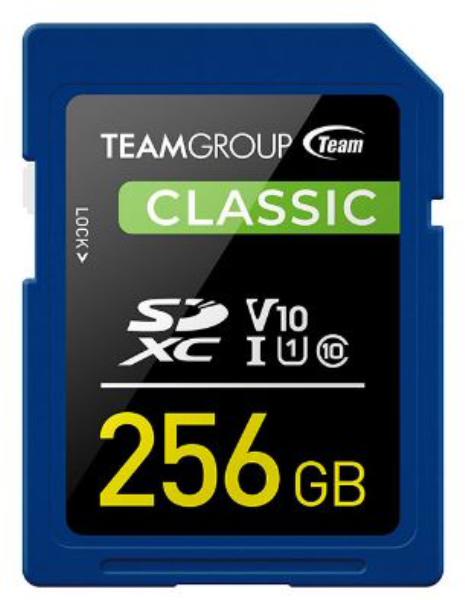 Team Group Classic SDXC UHS-1 V10 SD Memory Card 256GB, R/W (Max) 80MB/s 15MB/s