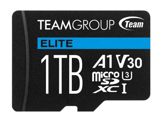 Team Group Elite A1 MicroSDXC Memory Card 1TB, R/W (Max) 100MB/s 50MB/s, 1500/500 IOPs, V30, UHS-I U3 With SD Adapter