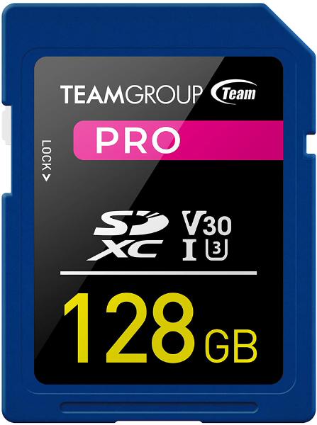 Team Group PRO 128GB UHS-I/U3 SDXC Memory Card U3 V30 4K UHD R/W (Max) 100MB/s 90MB/s