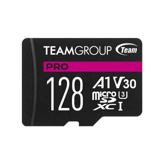 Team Group PRO V30 MicroSDXC Memory Card 128GB, R/W (Max) 100MB/s 90MB/s, 1500/500 IOPs, V30, UHS-I U3 With SD Adapter