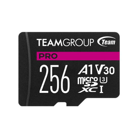 Team Group PRO V30 MicroSDXC Memory Card 256GB, R/W (Max) 100MB/s 90MB/s, 1500/500 IOPs, V30, UHS-I U3 With SD Adapter