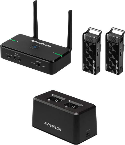 BOX OPENED AVerMedia AW5 AVerMic Wireless Microphone &amp; Classroom Audio System Dual Pack With Charging Dock