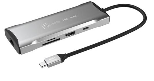 J5create JCD393 4K60 Elite USB-C 3.2 10Gbps Mini Dock USB4 - (USB-C to HDMI, USB-C 3.2 10Gbps, USB-C PD 100W P/T, 2 x USB-A 3.2, GbE RJ-45, SD reader)