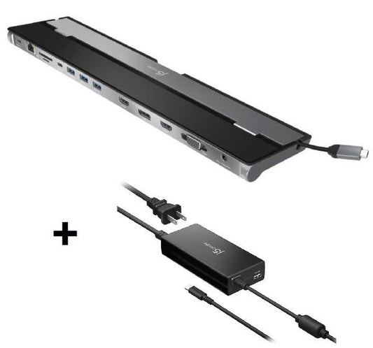 J5create JCD543 USB-C Triple Display Docking Station (USB-C to VGA/HDMI/DP, RJ45, SD card, USB-A x 3, USB-C x 1, USB-C PD)