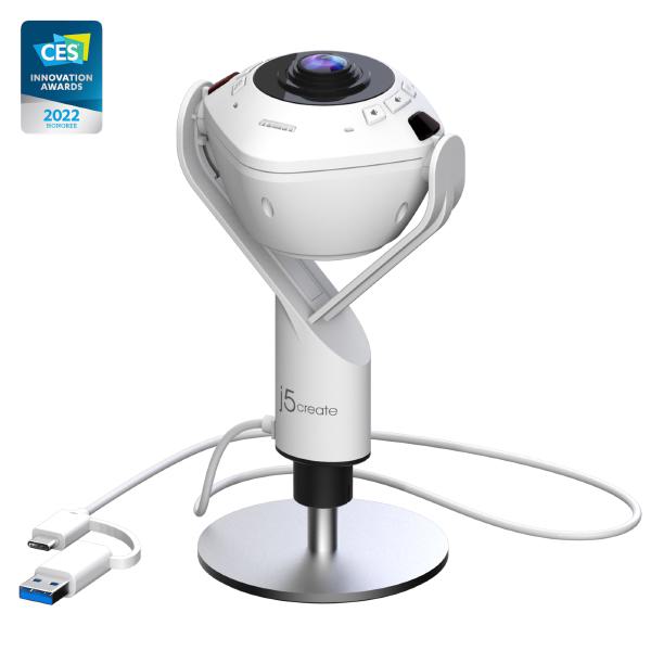 J5create 360 All Around Webcam with Speakerphone - USB-C/USB-A &amp; Remote Control, Built-in omnidirectional microphone, Ideal for conference calls