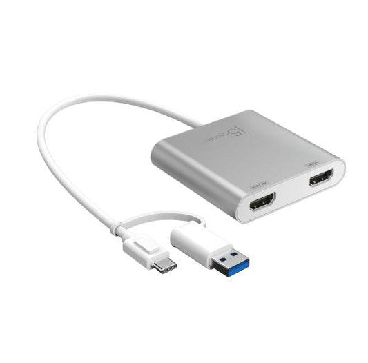 J5create JCA365 USB-C to Dual HDMI 4K + 2K Multi-Monitor Adapter - (USB-C to 2 x HDMI) - Includes USB-C to USB-A adaptor